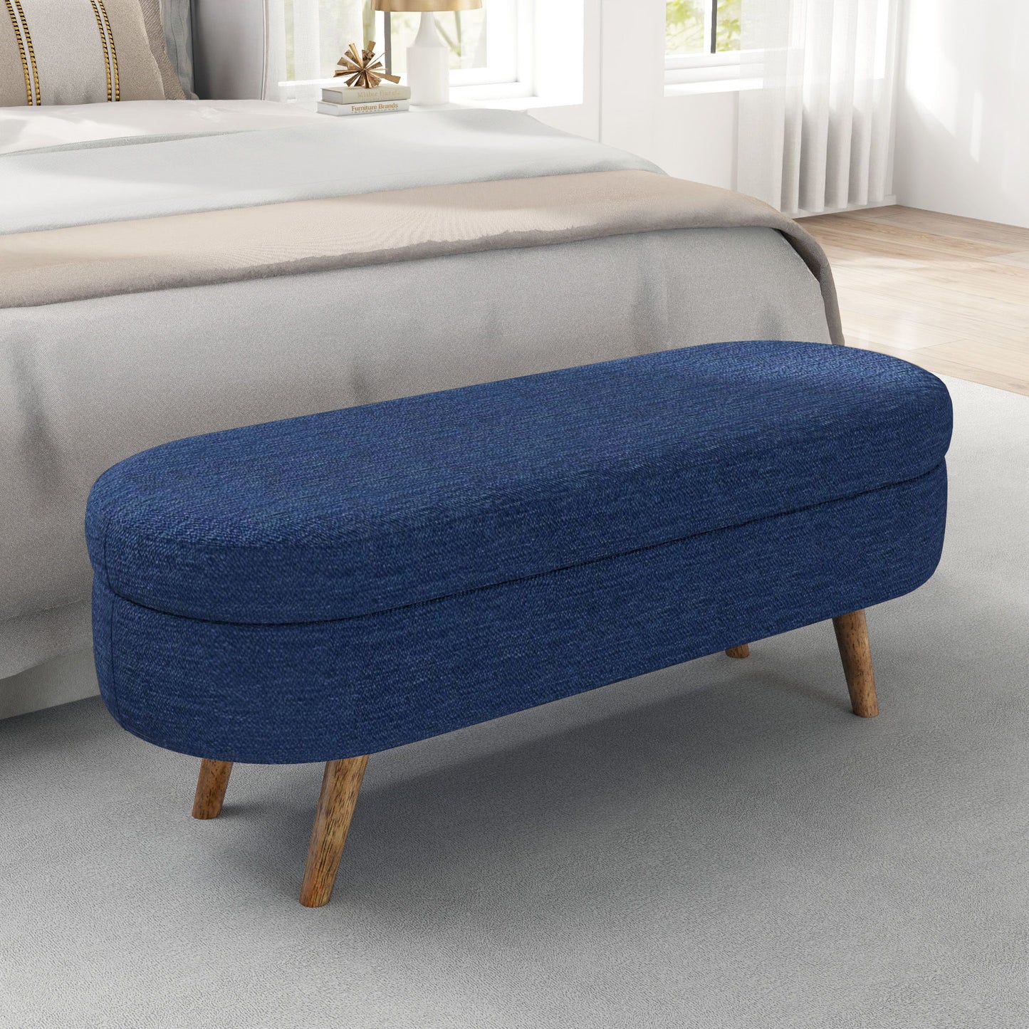 Ottoman Oval Storage Bench With Rubber Wood Legs