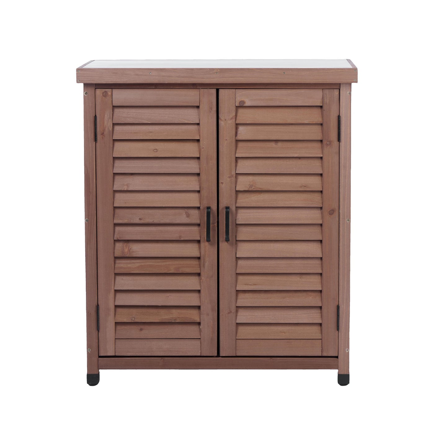 Potting Bench With Storage Cabinet And Metal Table Top For Outdoor