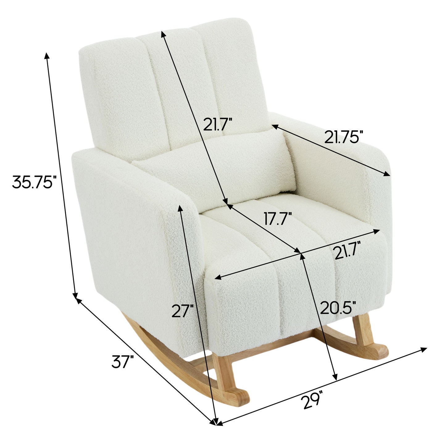 Accent Rocking Chair With Pillow, Spacious & Comfortable Seating For Living Room Or Bedroom - Cream White