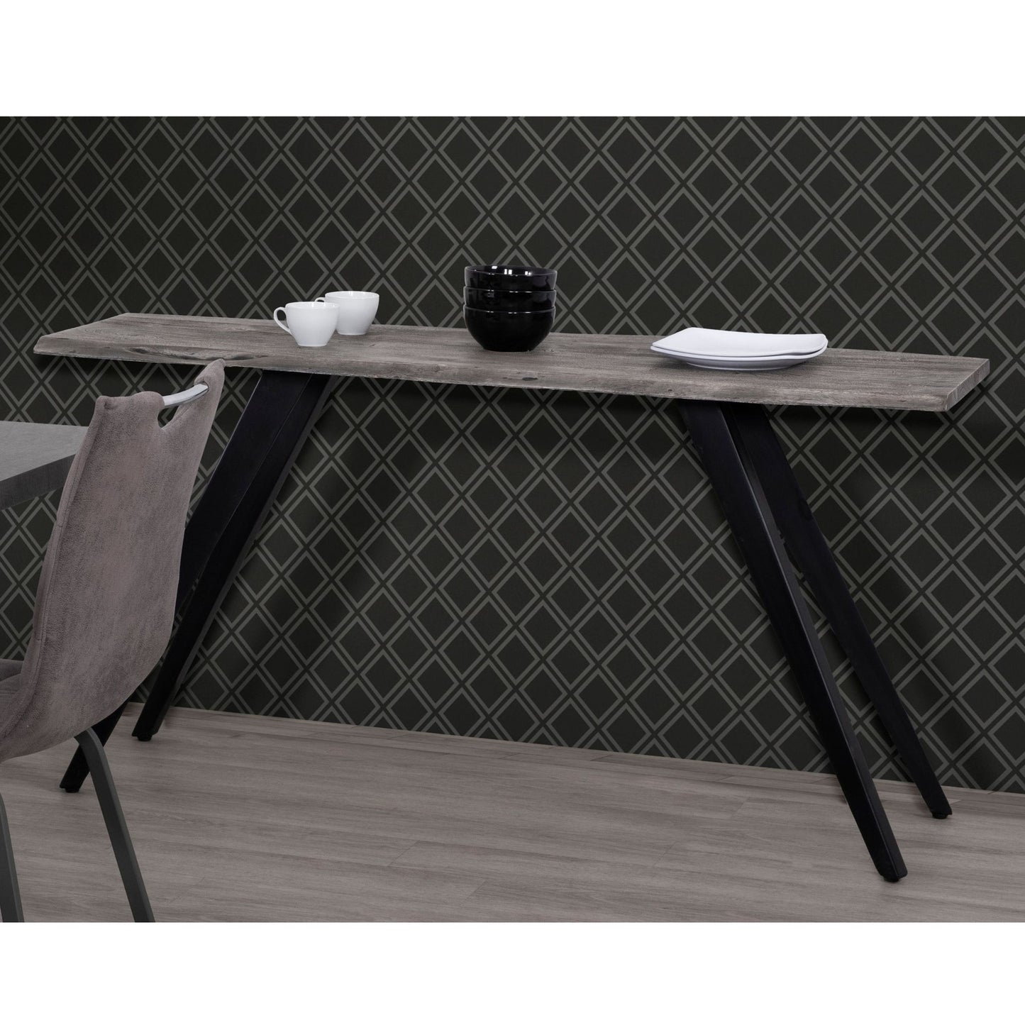 Acacia Wood And Metal Console Table, Live Edge, Angled Legs, Modern Living Room Furniture - Gray / Black
