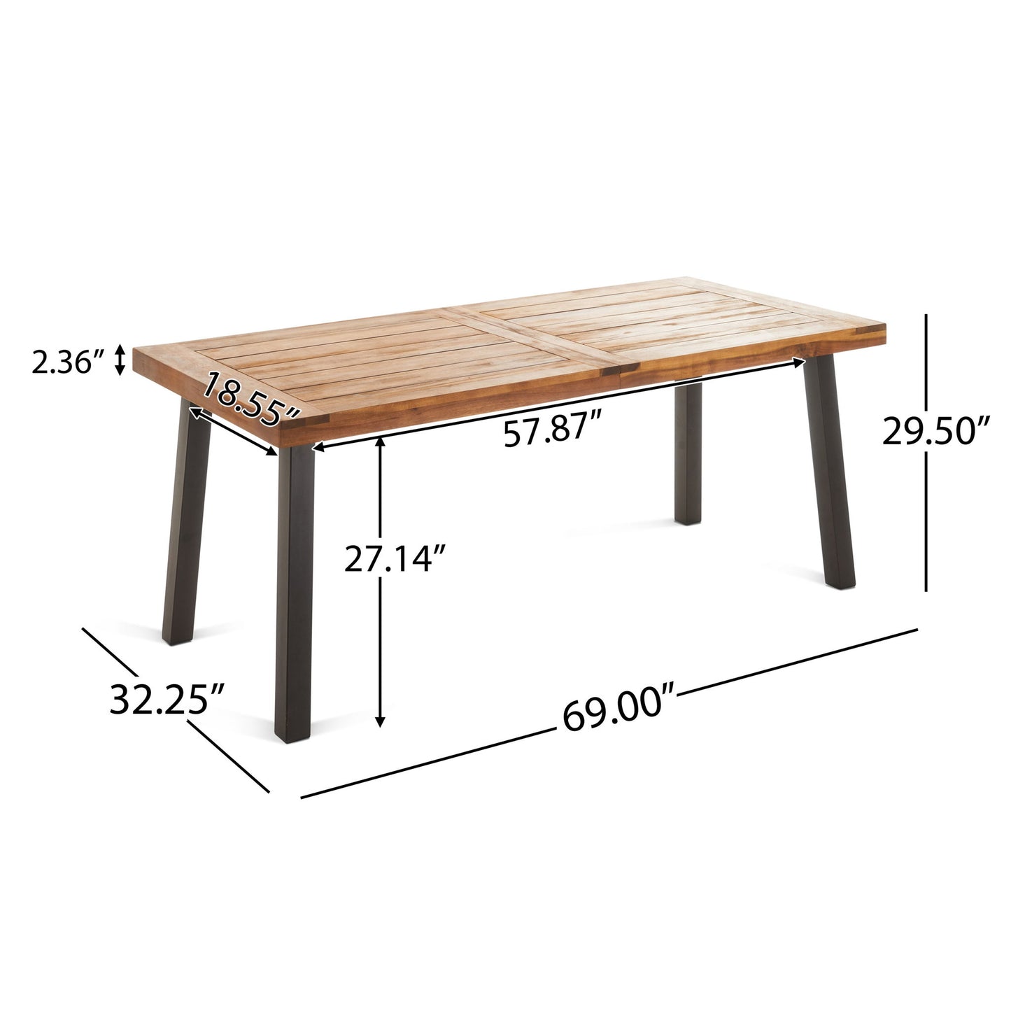 Della - Modern Industrial Dining Table With Acacia Wood Top - Teak