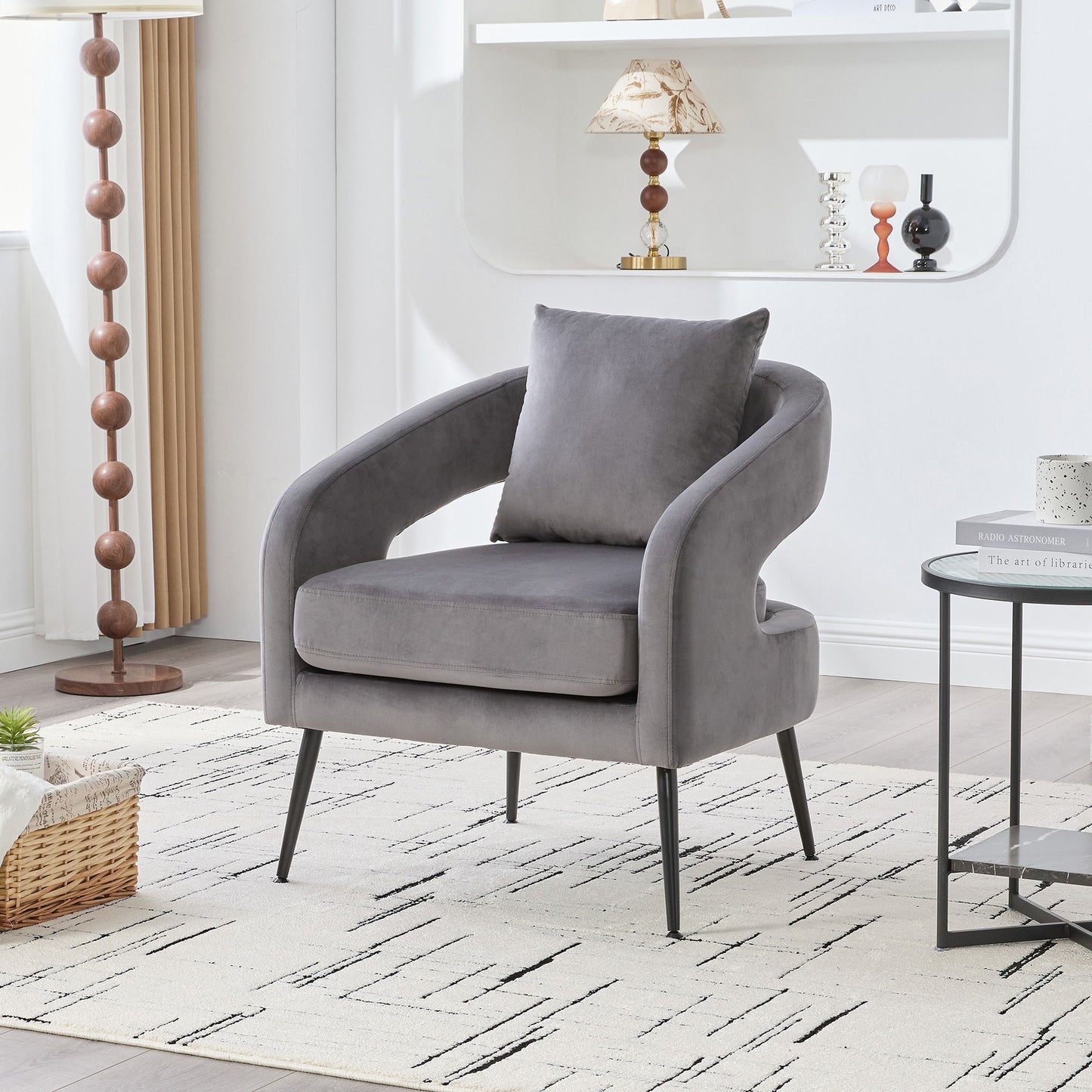 Open Back Accent Chair, Round Sofa Lounge Armchair - Charcoal