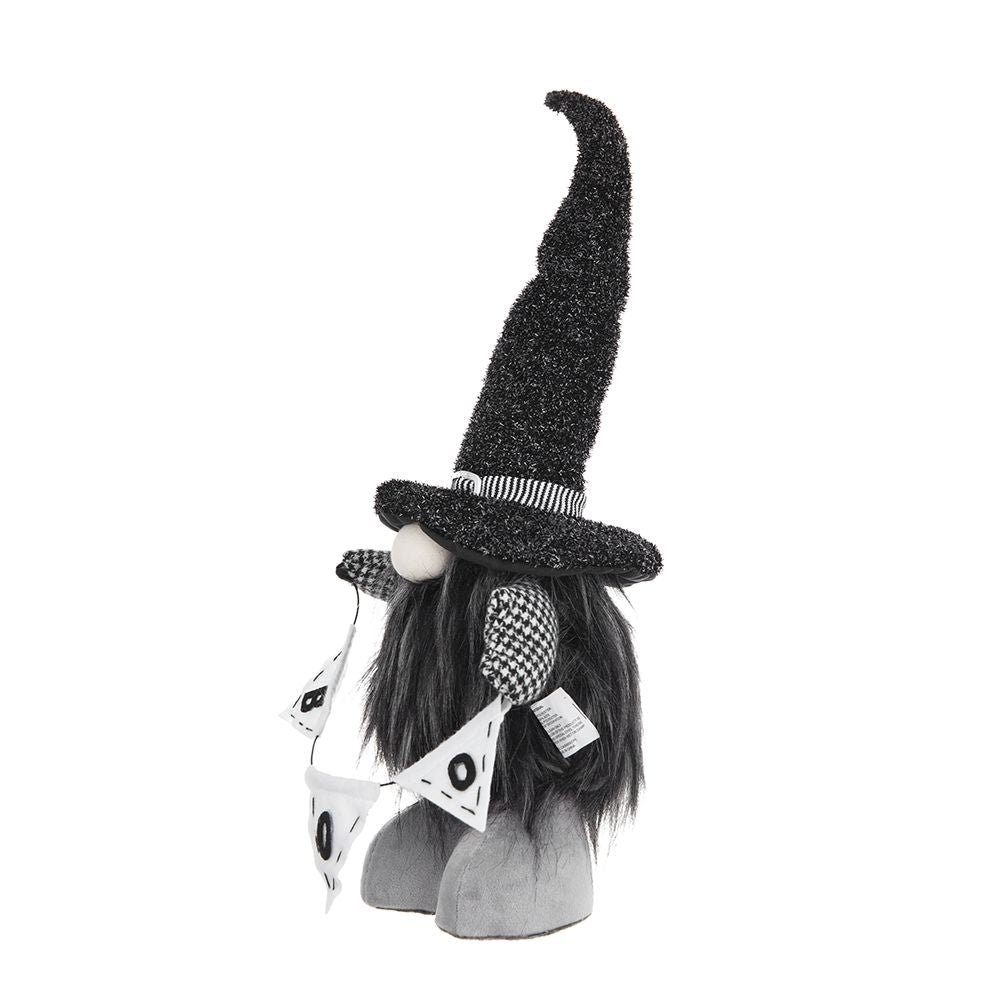Gnome With 'Boo' Banner, For Halloween Decor - Black White