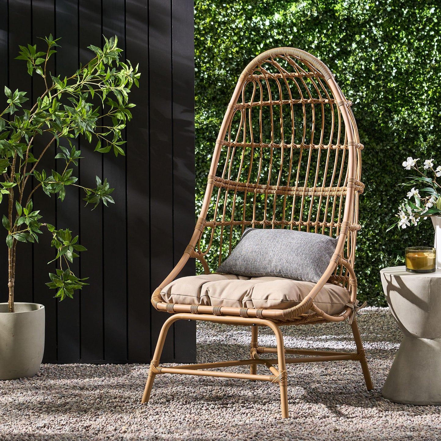 Outdoor Accent Chair With Basket Shape - Light Brown