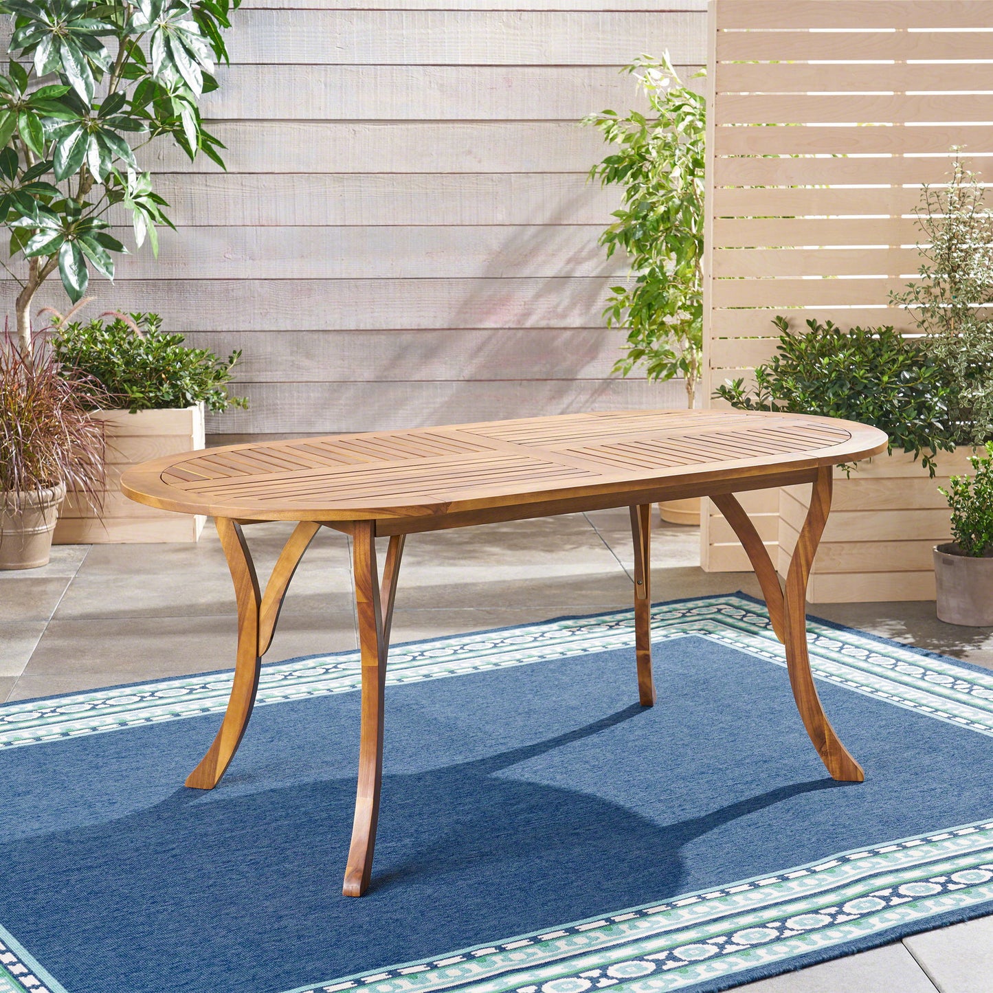 Outdoor Table With Smooth Lines, Slat Top