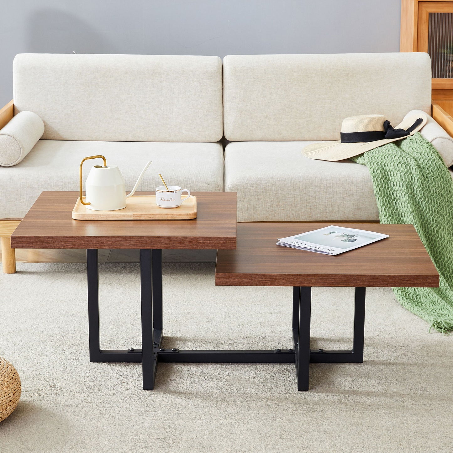 Perfectly Integrating Modern And Scandinavian Styles Double Deck Coffee Table - Walnut