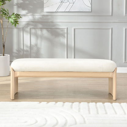 Footstool With Soft Cushion For Living Room - Beige / Natural