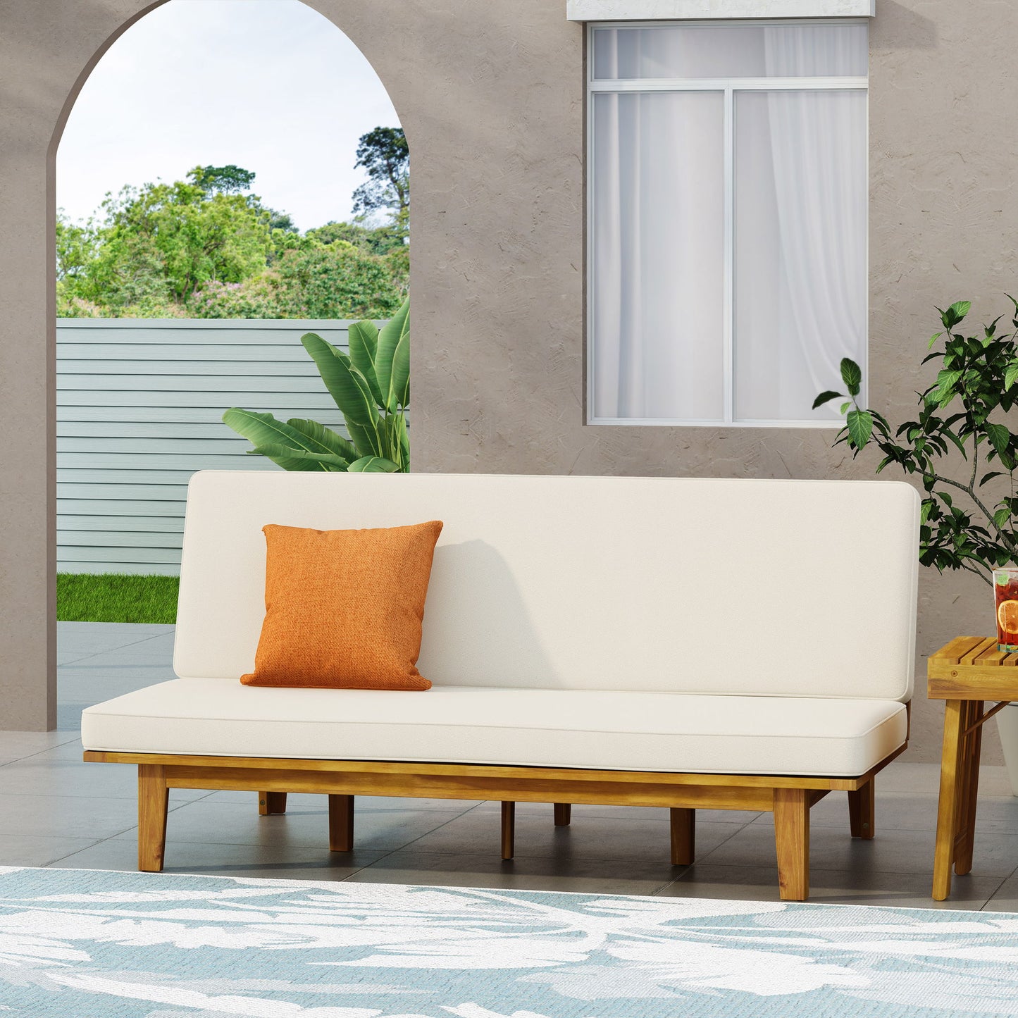 Outdoor Elegance Daybed With Convertible Design Cushion Frame - Beige