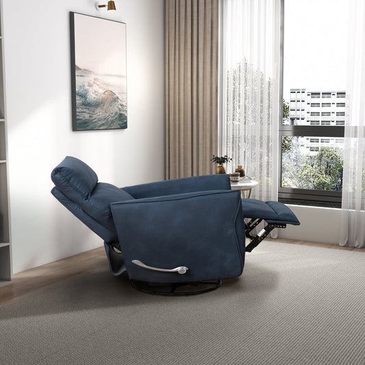 Carson - Swivel Glider Suede Recliner Chair - Midnight Blue