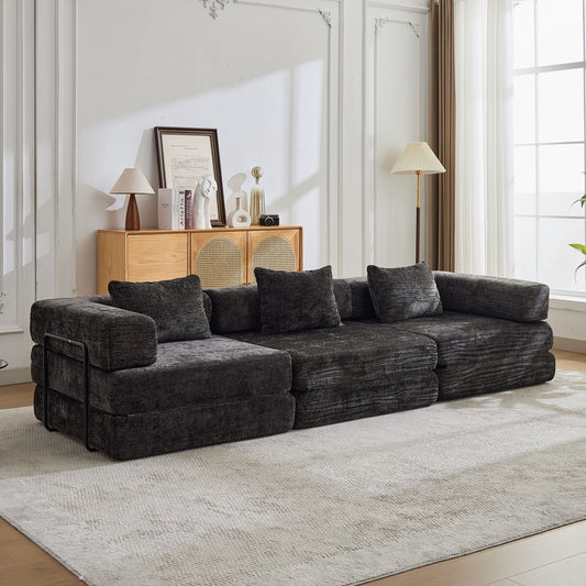 Convertible Floor Sofa Bed With Fixed Shape Frame, Boneless Modular Sectional Sofa, For Living Room - Black