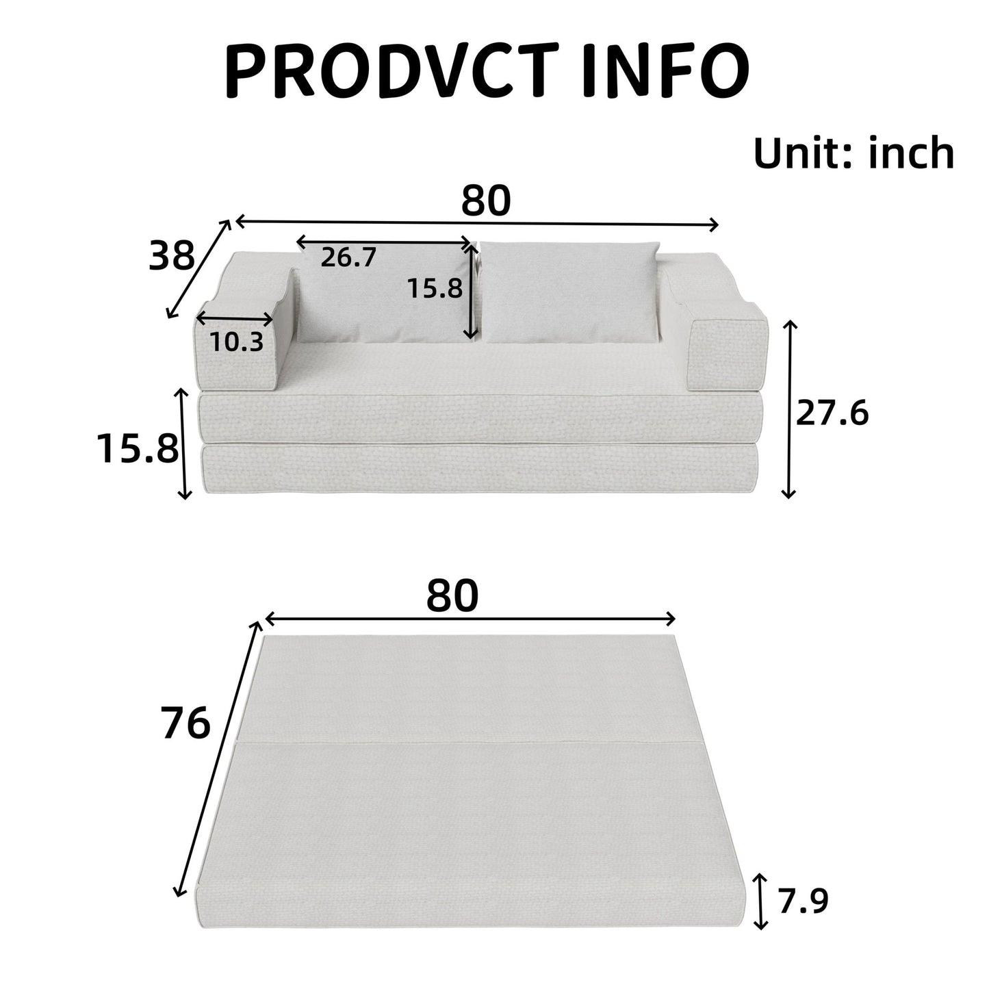 Convertible Couch Bed With 2 Pillows, 3 Seat Folding Floor Couch & King Size Bed Mattress, Diy Combination - Beige