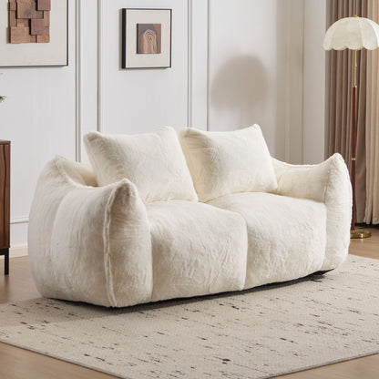 Giant Bean Bag Couch, Ultra Soft Fluffy Loveseat For Living Room Reading Chair With Pillows - White