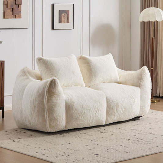 Giant Bean Bag Couch, Ultra Soft Fluffy Loveseat For Living Room Reading Chair With Pillows - White