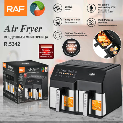 RAF Multifunctional Air Fryer Healthy Oil Free Dual Baskets Digital Control Air Fryer Oven Double Pot Electric Smart Air Fryer