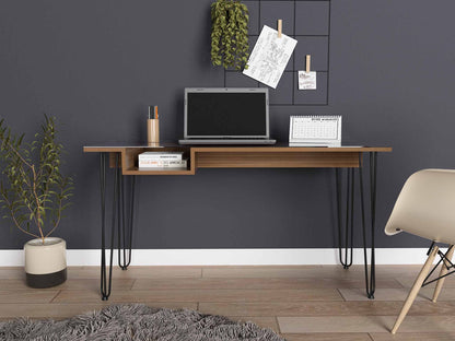 Mahogany 1-Drawer Rectangle Writing Desk with Hairpin Legs