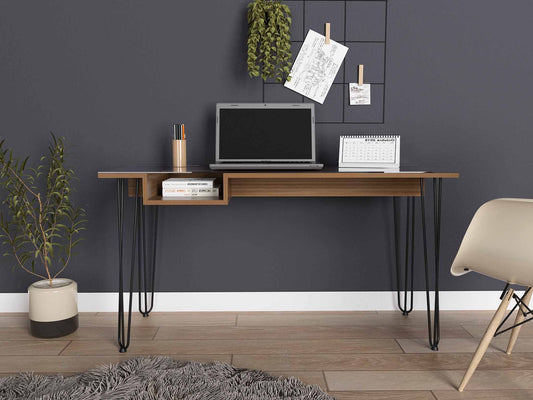 Mahogany 1-Drawer Rectangle Writing Desk with Hairpin Legs