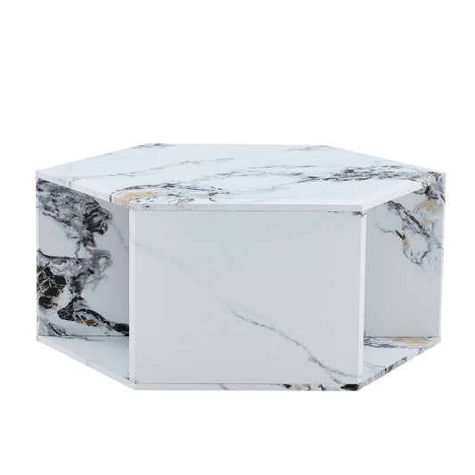 Hexagonal Coffee Table With Characteristic Pattern Stickers And Multi-Hole Design For Extra Storage