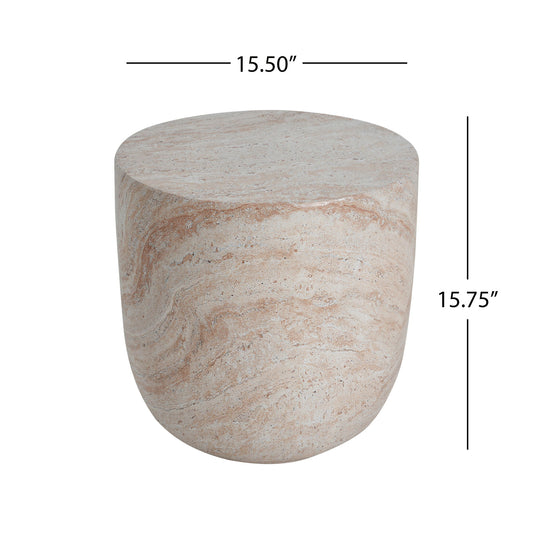 Outdoor / Indoor, Lightweight Concrete Side Table With Travertine - Beige