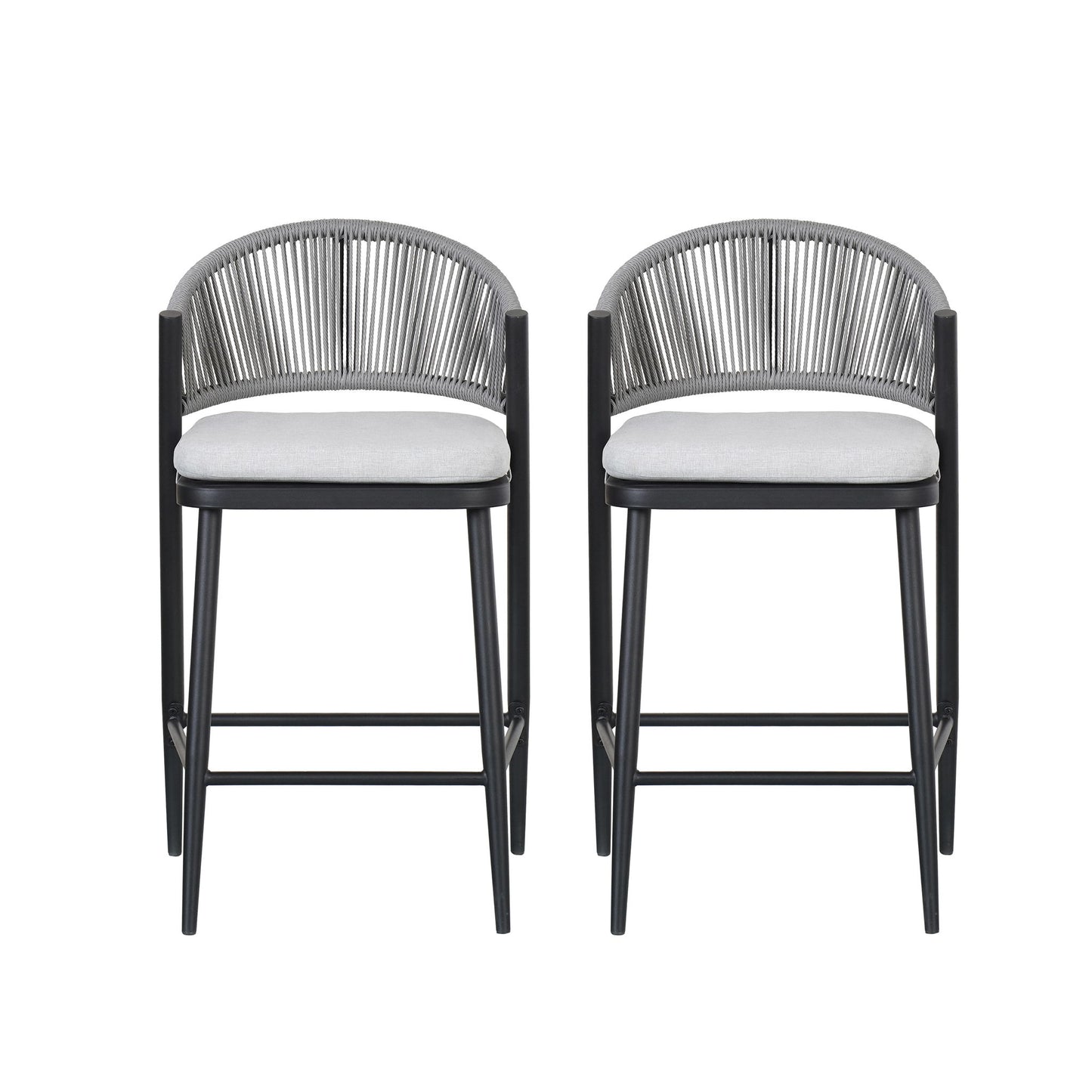 Outdoor 26" Counter Height Metal Frame Counter Stools With Scallop Shaped Backrest & Water Resistant Cushions