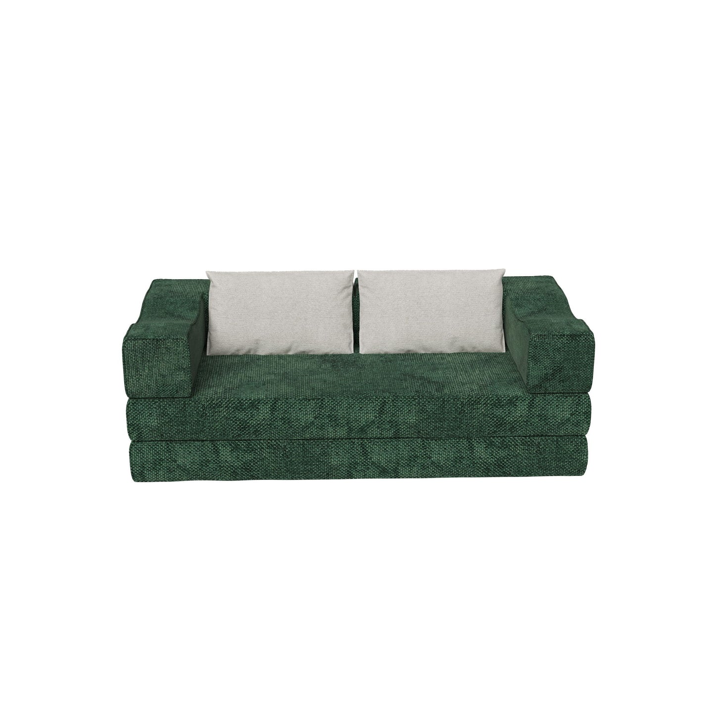Convertible Couch Bed With 2 Pillows, 3 Seat Folding Floor Couch & King Size Bed Mattress, Diy Combination - Green