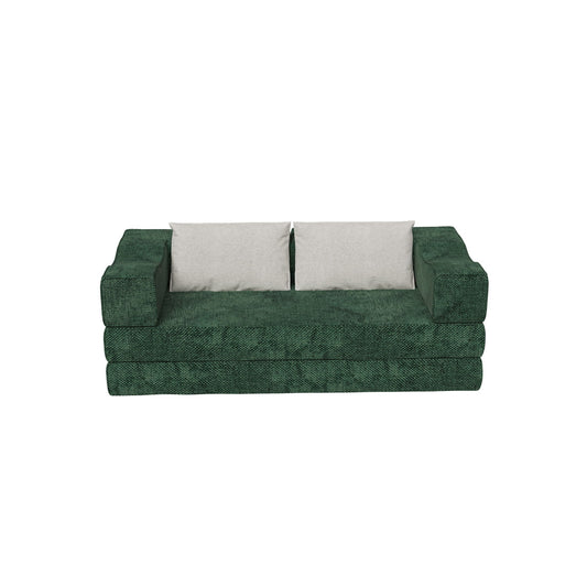 Convertible Couch Bed With 2 Pillows, 3 Seat Folding Floor Couch & King Size Bed Mattress, Diy Combination - Green