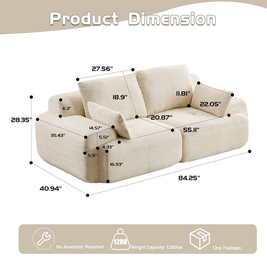 Compressed Sofa, 2 Seater Large Sectional Couches For Living Room - Beige