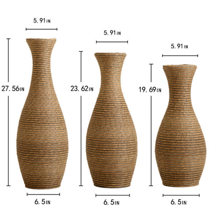 3 Piece Artificial Rattan Floor Vase Set Decorative Accent For Living Room, Hallway & Entryway, Ideal For Dried Or Silk Flower Arrangements - Beige