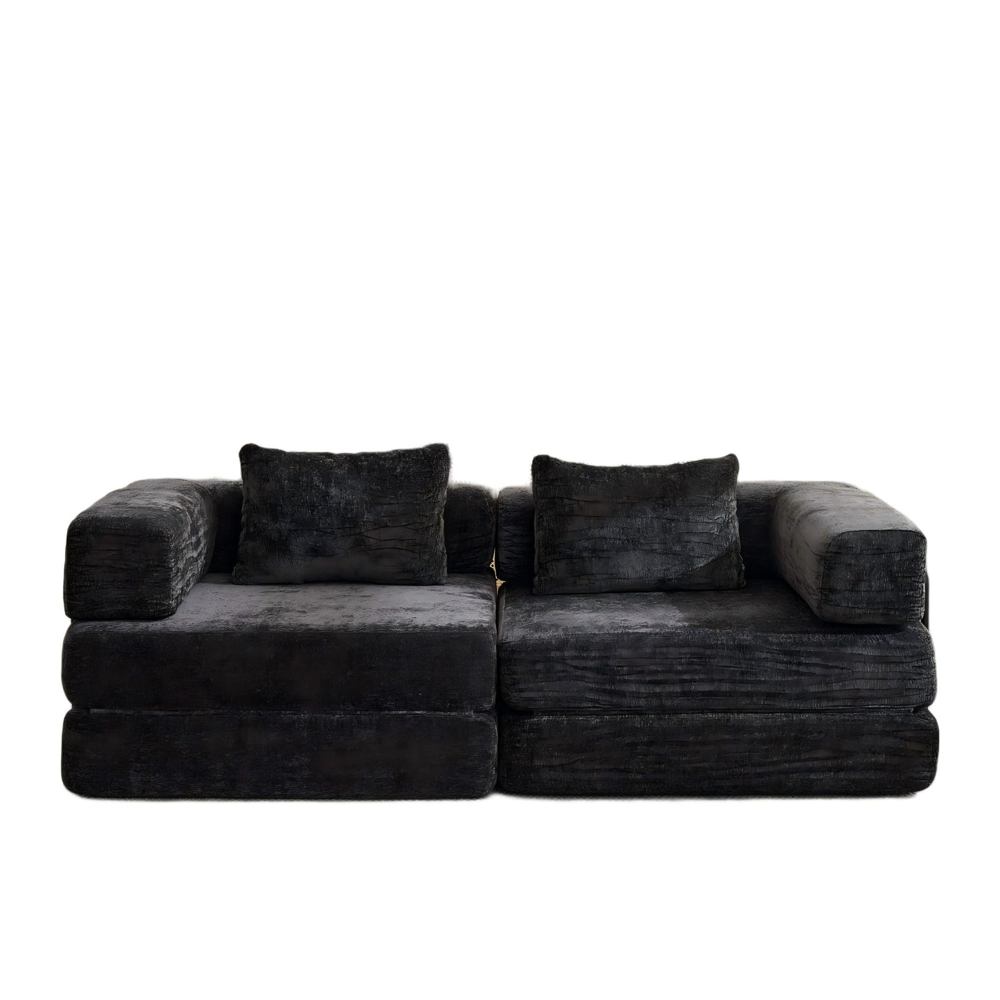 Convertible Floor Sofa Bed With Fixed Shape Frame, Loveseats Boneless Modular Sectional, For Living Room - Black
