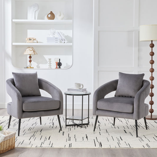 Open Back Accent Chair, Round Sofa Lounge Armchair - Charcoal