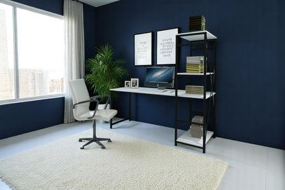 Furnish Home Store Rasse Black Metal Frame 58' Wooden Top 2 Shelves Writing and Computer Desk for Home Office, Oak