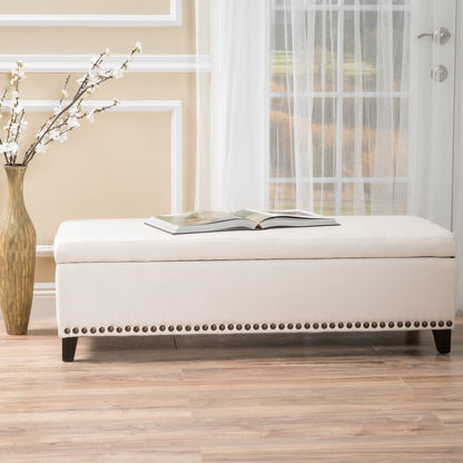 Upholstered Storage Ottoman With Nailhead Trim - Beige
