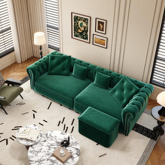 3 In 1 Pull Out Sofa Bed, Convertible Sleeper Sofa Bed, 3 Seater Sofa With Movable Ottoman - Green