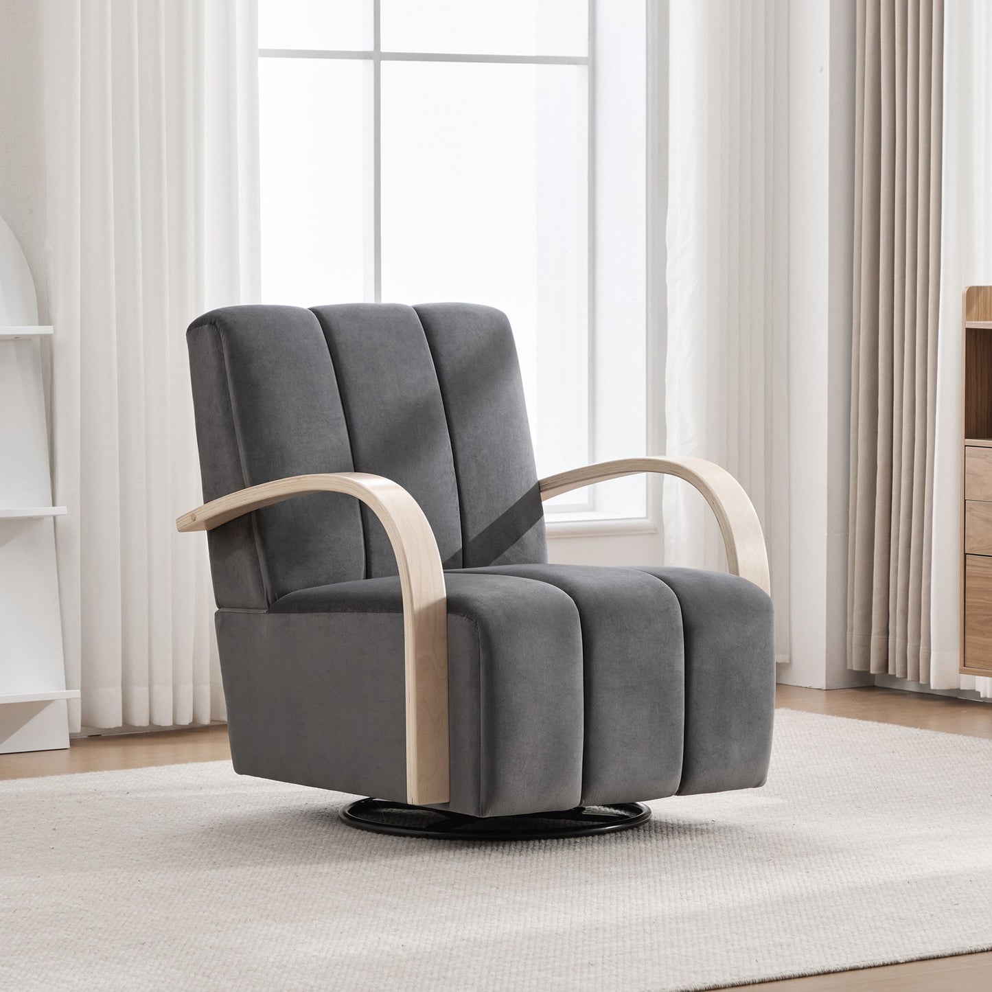 360° Swivel Accent Chair With Armrests - Charcoal
