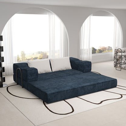 Convertible Couch Bed With 2 Pillows, 3 Seat Folding Floor Couch & King Size Bed Mattress, Diy Combination - Blue
