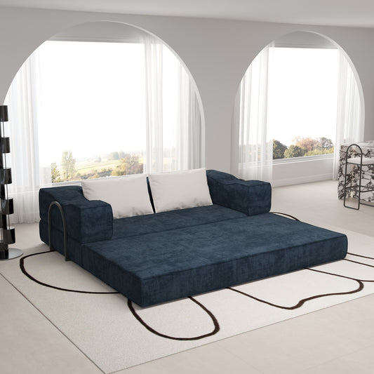 Convertible Couch Bed With 2 Pillows, 3 Seat Folding Floor Couch & King Size Bed Mattress, Diy Combination - Blue