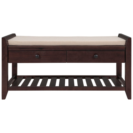 Multipurpose Entryway Shoe Rack With Cushioned Seat And Drawers