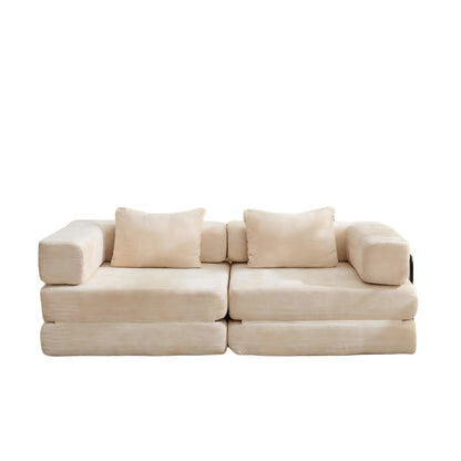 Convertible Floor Sofa Bed With Fixed Shape Frame, Loveseats Boneless Modular Sectional, For Living Room - Beige