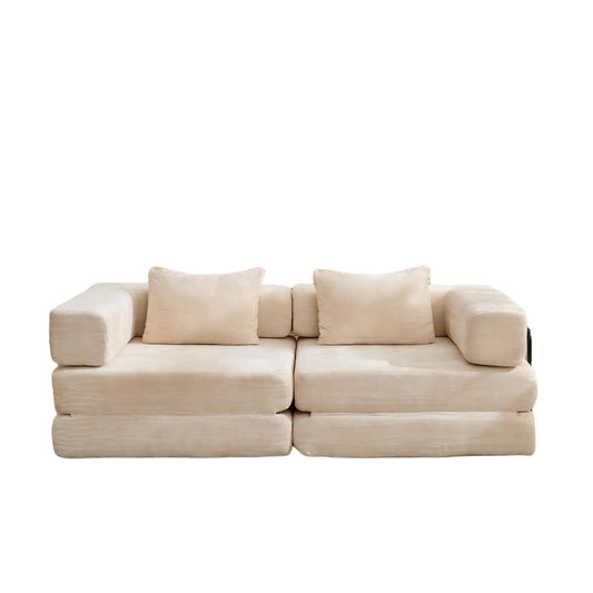Convertible Floor Sofa Bed With Fixed Shape Frame, Loveseats Boneless Modular Sectional, For Living Room - Beige
