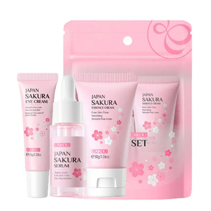LAIKOU Vitamin C 24K Golden Sakura Skin Care Sets Face Cream Serum Eye Cream Moisturizing Anti Wrinkles Face Care Kit 3pcs/set