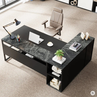 L-Shaped Executive Desk With Cabinet Storage