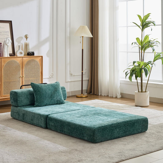 Convertible Floor Sofa Bed With Fixed Shape Frame For Living Room - Dark Green
