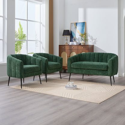 3 Piece Living Room Set, Loveseat & Accent Chairs - Green