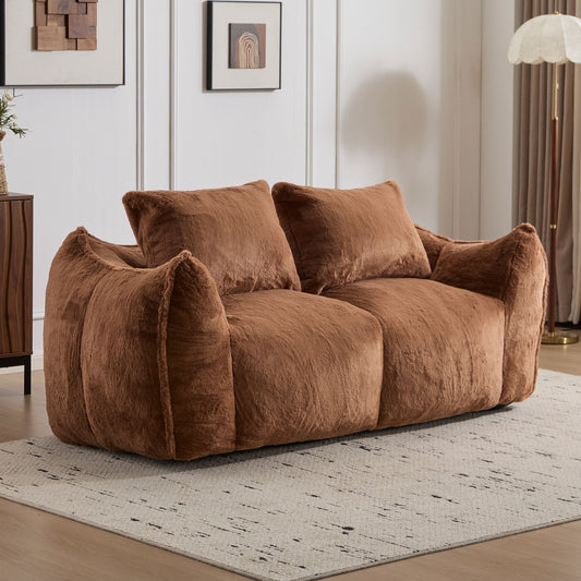 Giant Bean Bag Couch, Ultra Soft Fluffy Loveseat For Living Room Reading Chair With Pillows - Brown