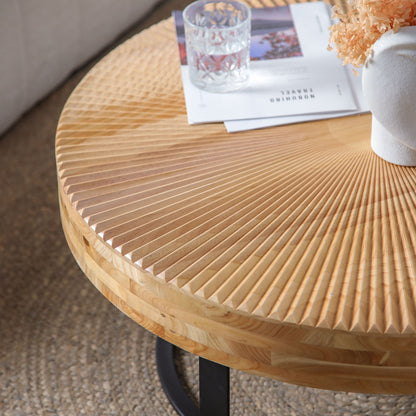 Modern Round Coffee Table With Wooden Carving Pattern