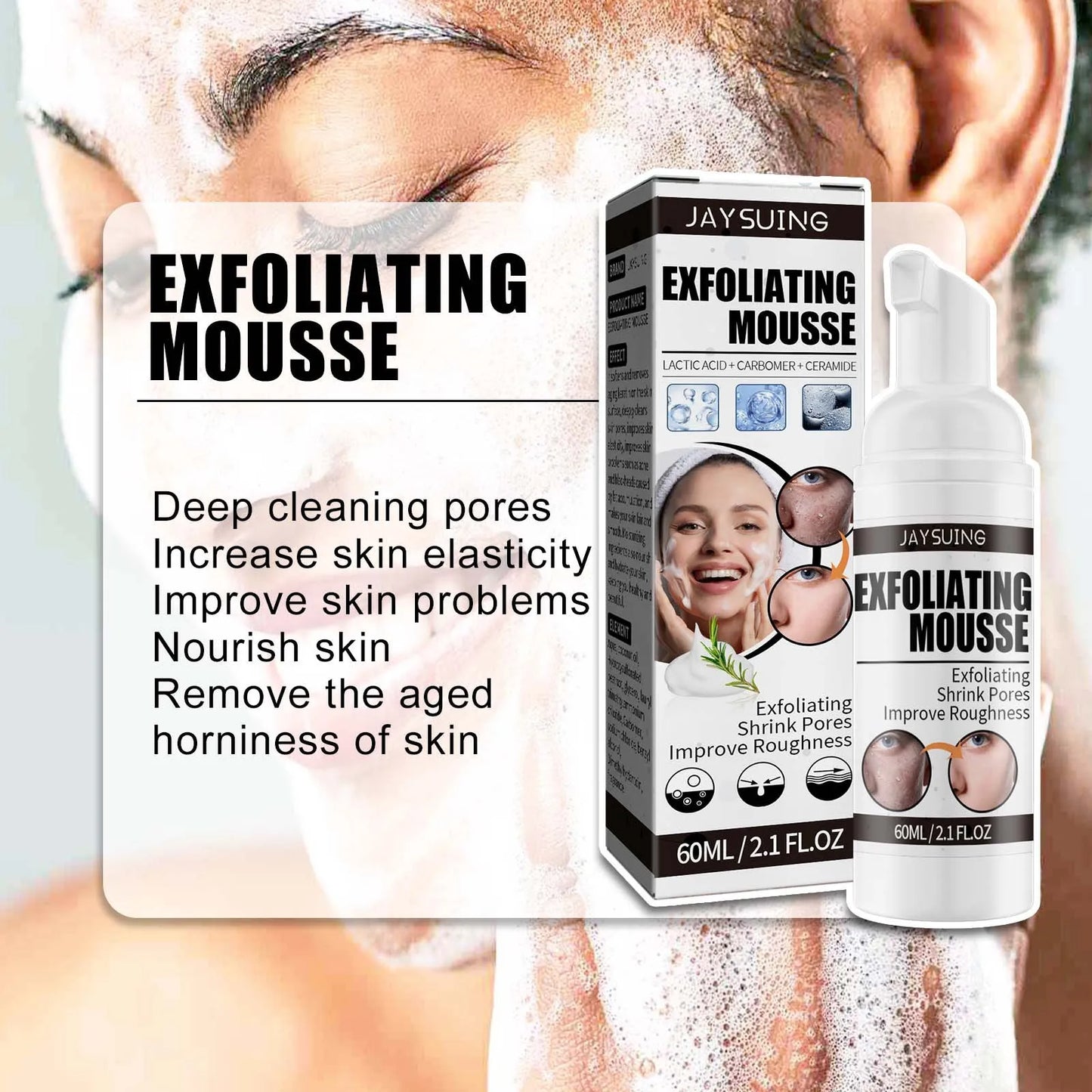 Exfoliating Mousse Face Scrub Shrinking Pores Anti Acne Blackhead Remove Oil Control Smooth Moisturizing Facial Foaming Cleanser