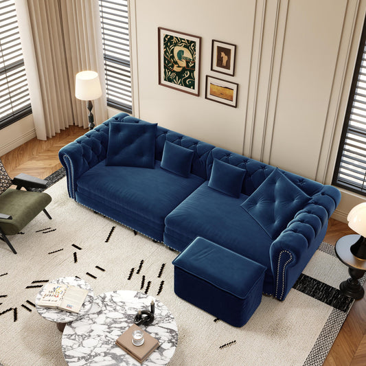 3 In 1 Pull Out Sofa Bed, Convertible Sleeper Sofa Bed, 3 Seater Sofa With Movable Ottoman - Blue