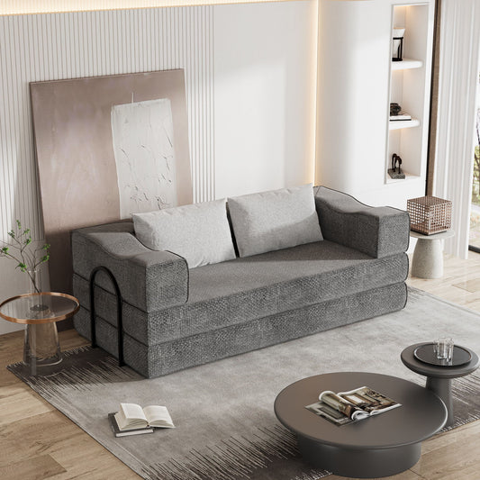 Convertible Couch Bed With 2 Pillows, 3 Seat Folding Floor Couch & King Size Bed Mattress, Diy Combination - Gray
