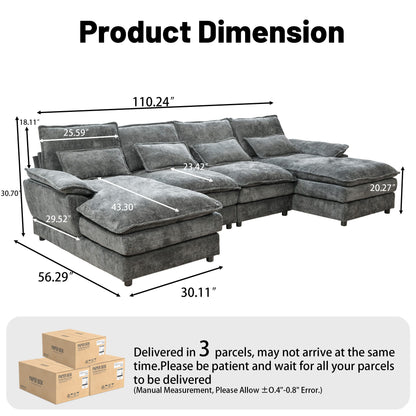 Modular Sectional Sofa Cloud Couch With Double Chaise Lounge