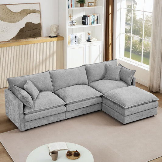 Modular Sectional Sofa L-Shaped Couch Set With Movable Ottoman - Gray