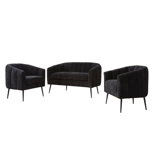 3 Piece Living Room Furniture Set Sofa & Armchairs - Black